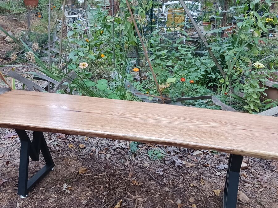 Finished red oak bench